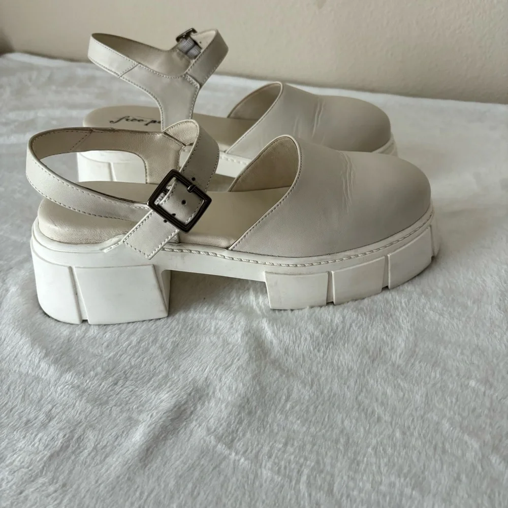 Free People Cream Chunky Platform Mary Jane Sandals